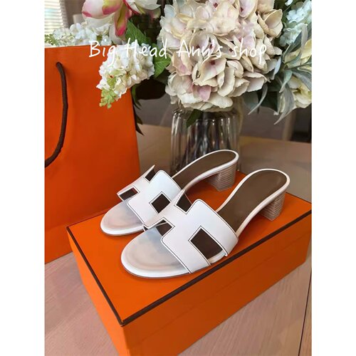 真皮H型扣带粗跟增高女夏一字拖