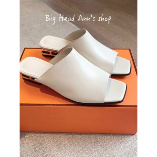 简约百搭简约舒适 百搭白色凉拖鞋 BHA 真皮一字拖女外穿平底穆勒鞋