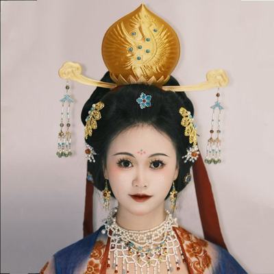 桃型冠汉服头饰回鹘公主传统匠工