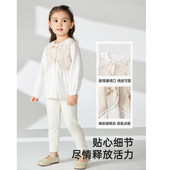 婴幼儿衣服女宝宝白色针织棉提花长袖 童装 翻领衬衣 新品 英氏25春季