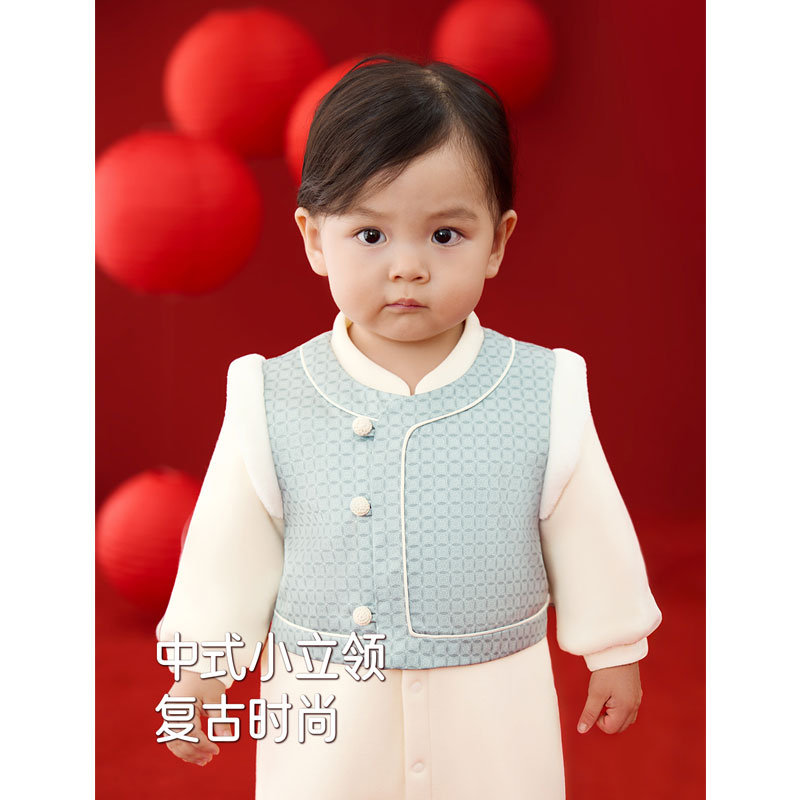 英氏男宝宝新中式加绒保暖连体衣