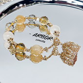 原创ins设计天然黄水晶手链招财纳福金发晶手串转运精致鸟笼吊坠