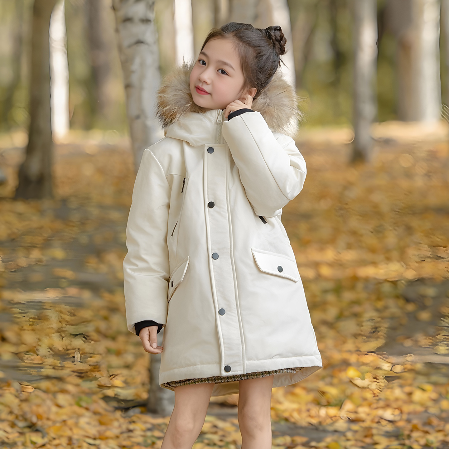 小满鹅男女童派克羽绒服冬季中长款儿童95白鸭绒毛领加厚保暖外套