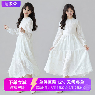 女童刺绣连衣裙春秋新款长袖绝美仙女风公主裙儿童洋气生日礼服裙