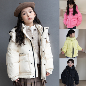 女童羽绒服冬季2023新款洋气短款儿童面包服加厚白鸭绒连帽外套潮
