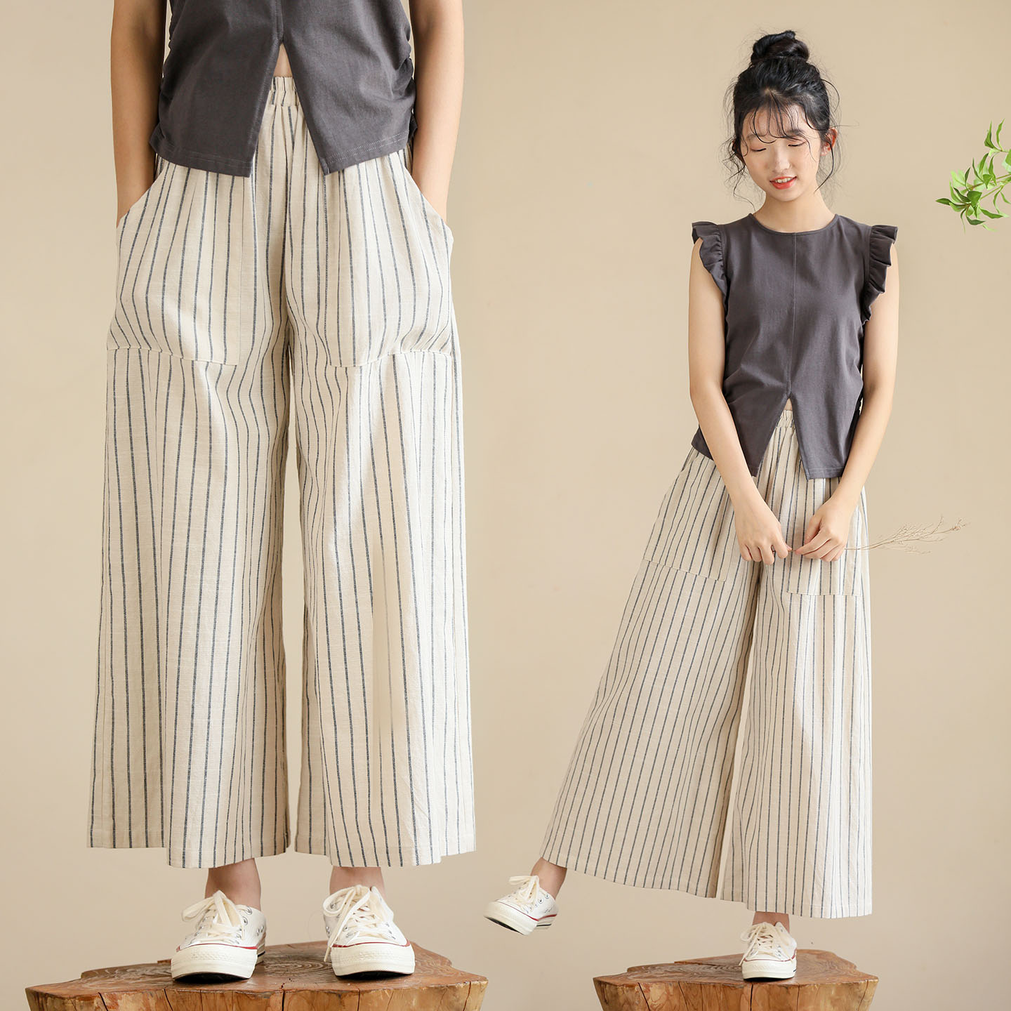 女童九分阔腿裤夏季薄款初中生洋气休闲裤中大童女孩纯棉宽松裤子