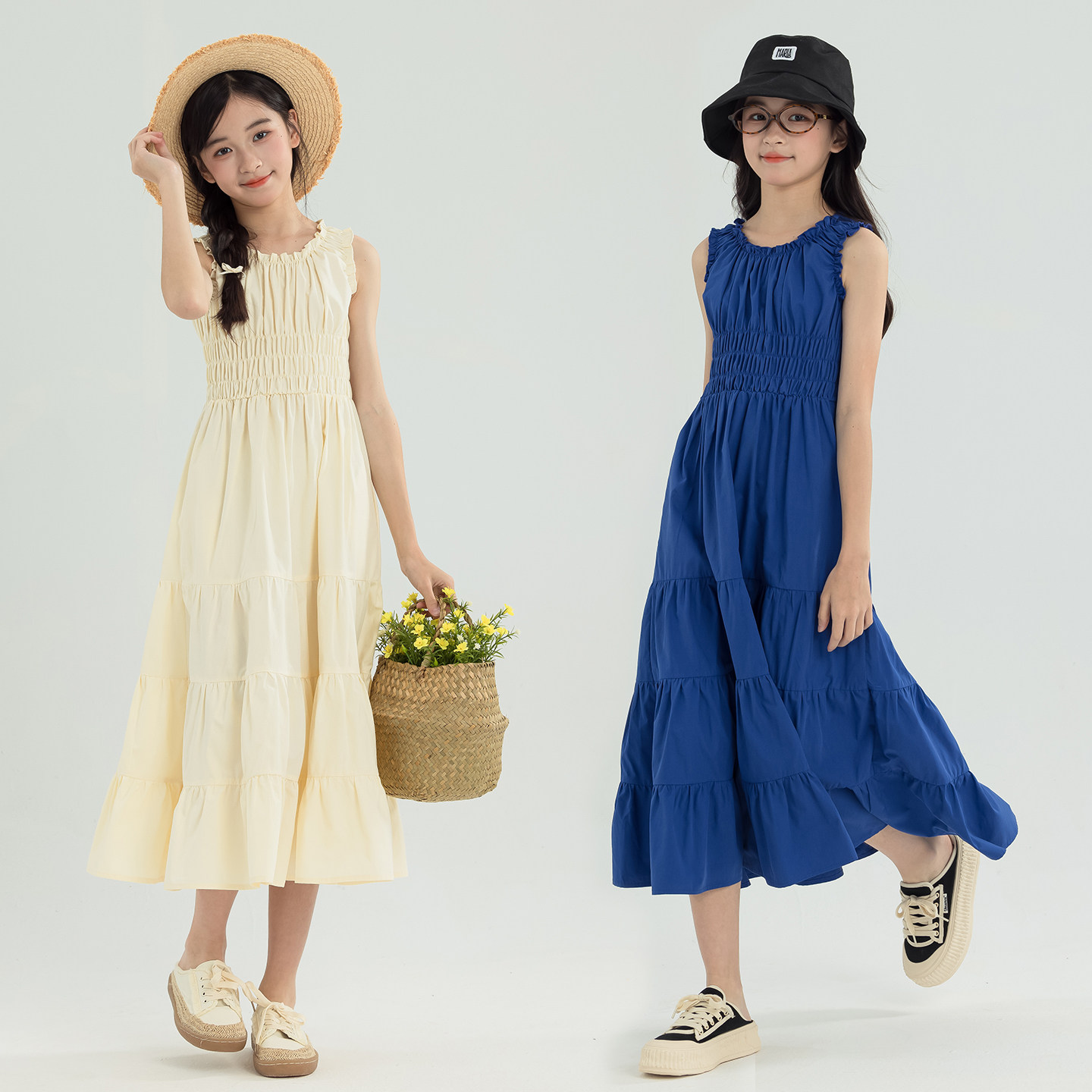 女童无袖连衣裙2026夏季新款中大童洋气法式收腰公主裙度假背心裙