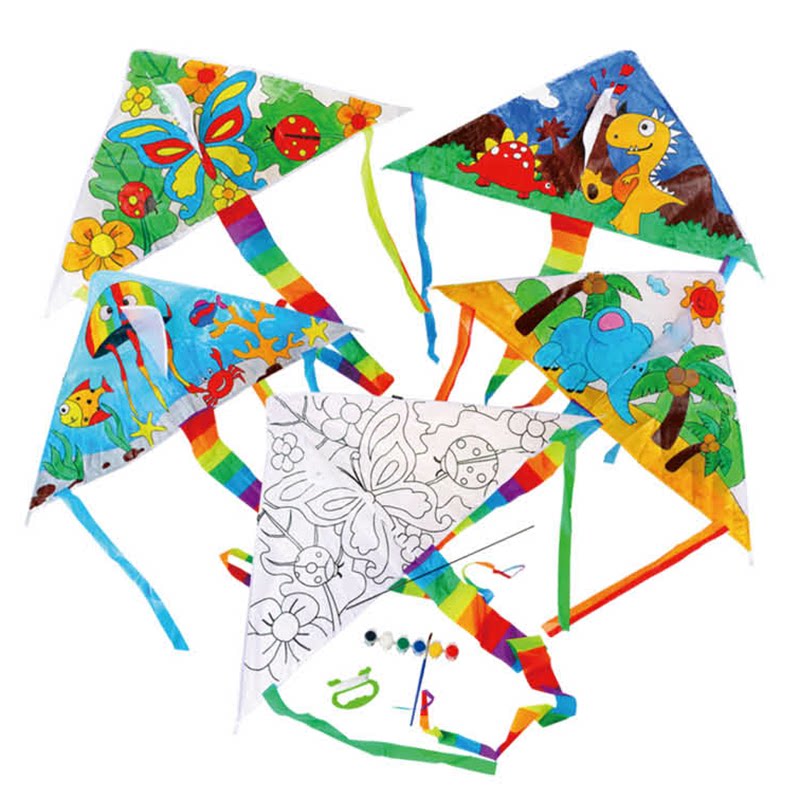 自绘线稿风筝 自制风筝 diy手工制作 幼儿园手工材料儿童绘画玩具