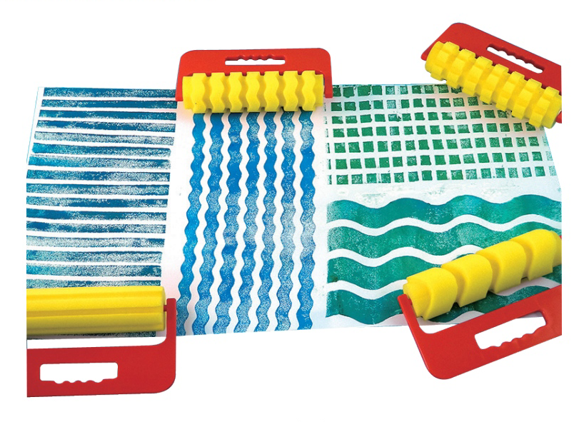 幼教儿童DIY手工制作创意涂鸦画刷四款红色手柄黄色大海绵滚轮4个