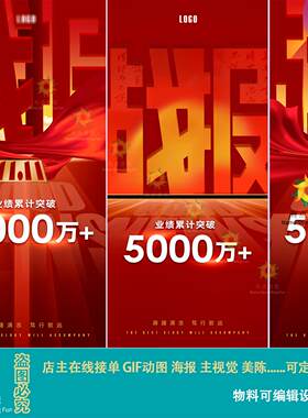 红金喜报战报营销造势活动宣传设计素材销售突破业绩海报展板背景