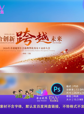 马年时尚金橙色科技互联网年会鎏光漩涡主视觉KV背景板海报PS素材