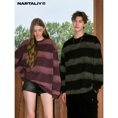 NARTALIY扎染条纹长袖t恤情侣款