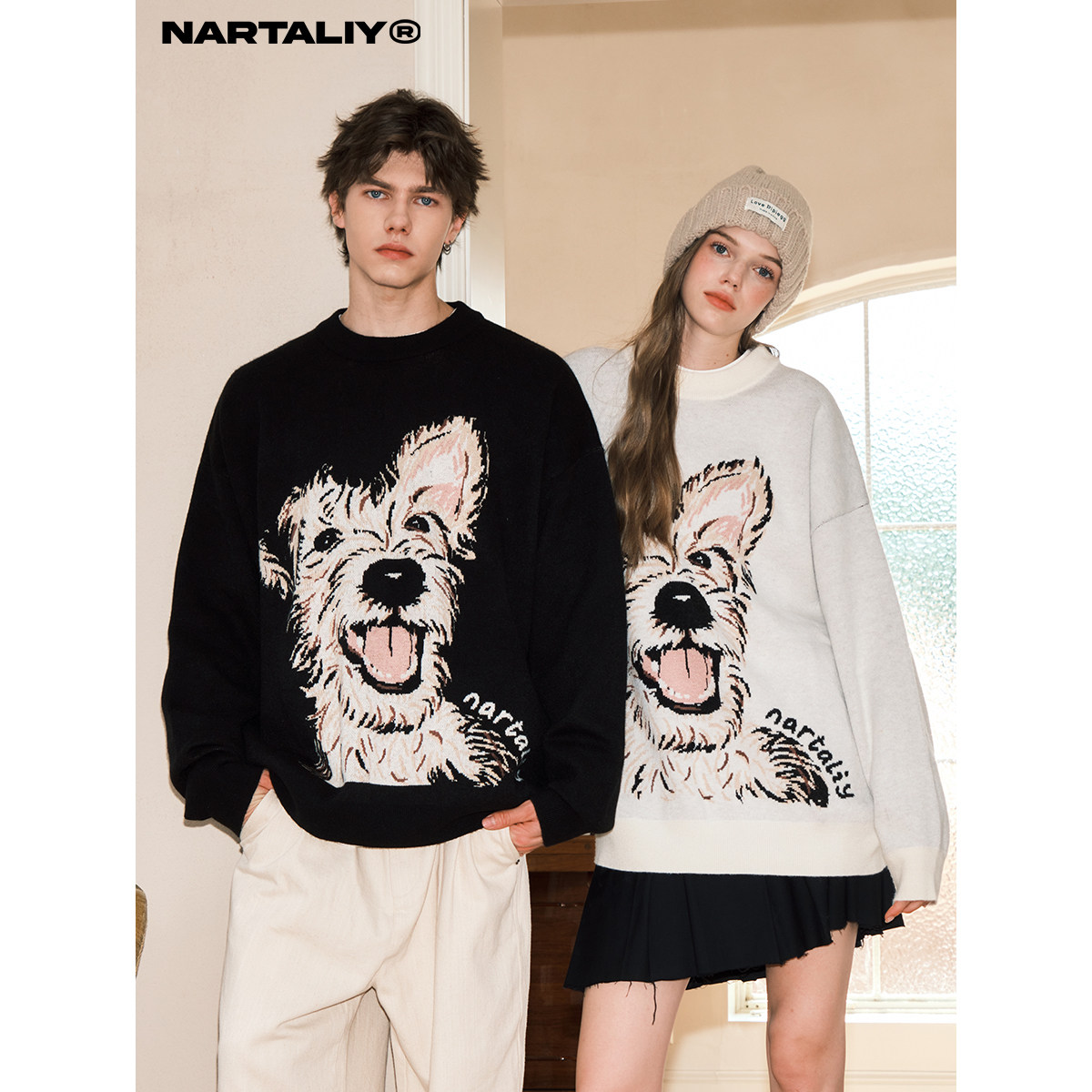 NARTALIY西高地小狗毛衣男女情侣款秋冬美式宽松慵懒感套头针织衫,男装,针织衫/毛衣,淘宝优惠券,粉丝福利购,淘宝优惠卷