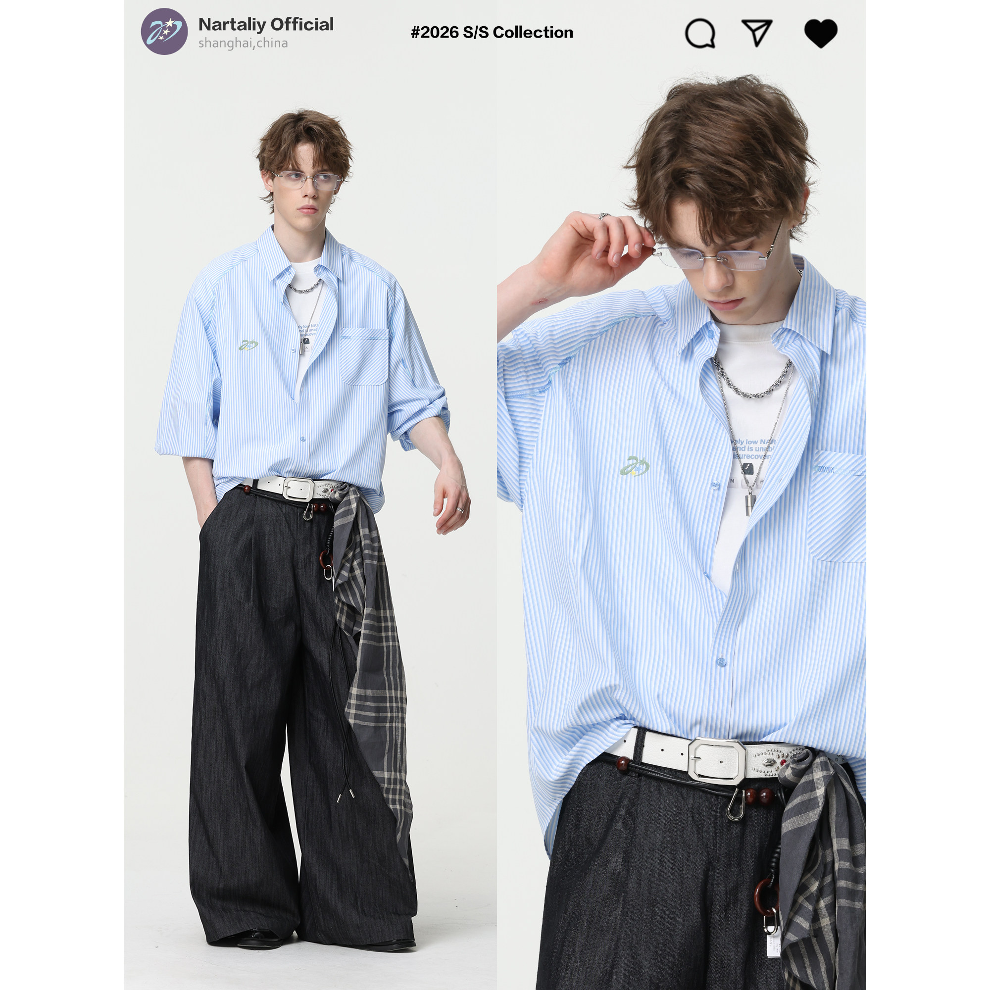 NARTALIY星芒代码三针五线竖条纹衬衫简约男女春刺绣休闲长袖开衫,男装,衬衫,淘宝优惠券,粉丝福利购,淘宝优惠卷