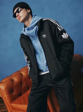 阿迪达斯 三叶草RT TT U2三条纹复古宽松针织立领夹克外套 JL8396
