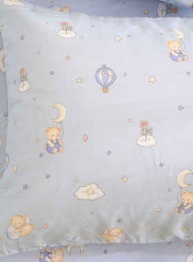 小熊数星星蓝色双层纱布儿童纯棉全棉枕套40x60婴儿枕头套30x50cm