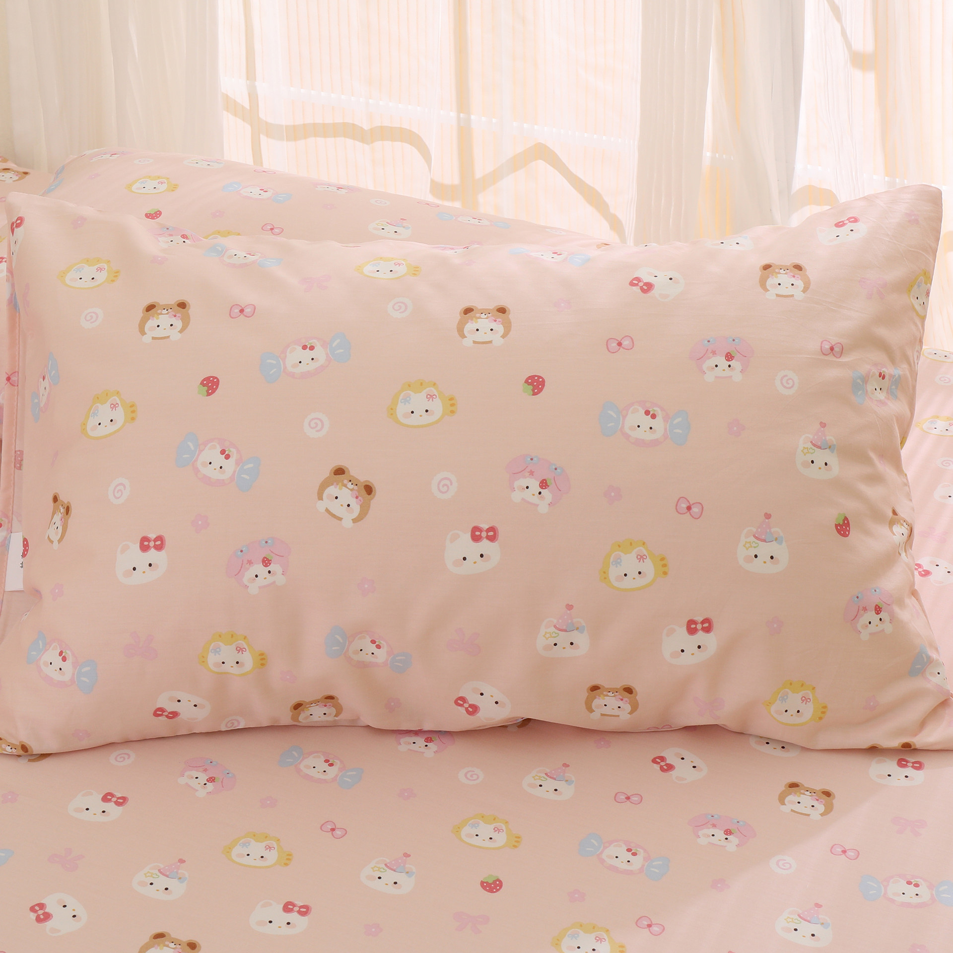 夹心小猫粉色幼儿园宝宝婴儿童枕头套100全棉纯棉枕套单个40x60cm,床上用品,枕套,淘宝优惠券,粉丝福利购,淘宝优惠卷