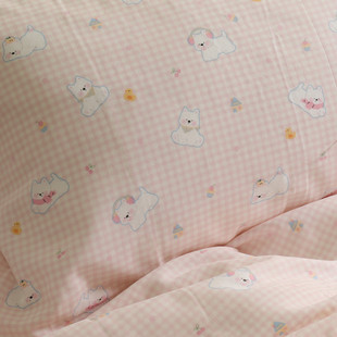 粉色开心小狗夏季 30x50枕头套纯棉 双层纱儿童枕套40x60单个一对装