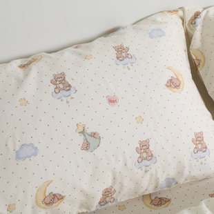 月亮船小熊双层纱布宝宝婴儿童枕头套100全棉纯棉枕套30x50幼儿园