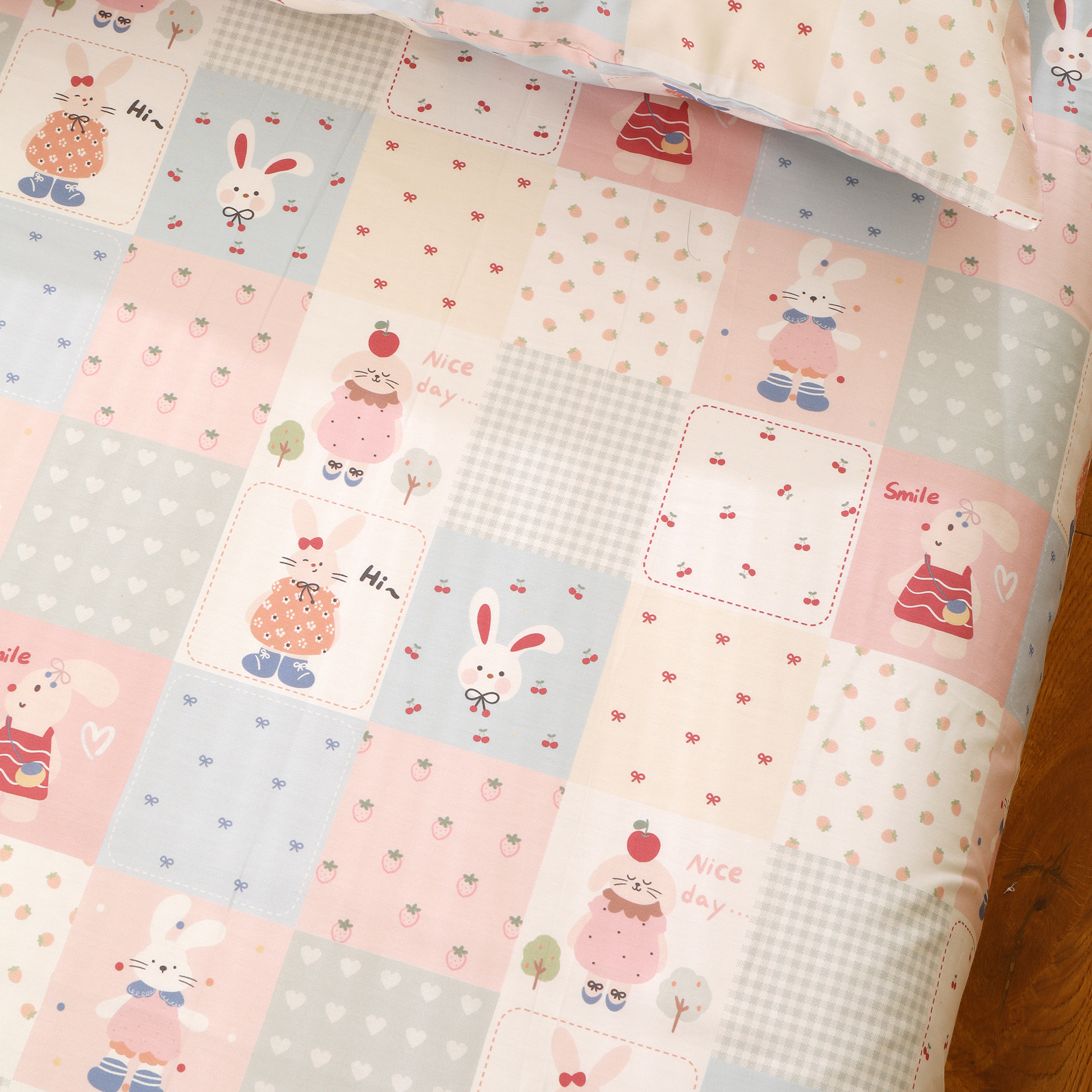 兔子乐园卡通女孩婴儿童床单单件纯棉100全棉枕套三件套定制被套