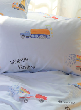 蓝色汽车卡通男孩儿童枕套一对装单个只枕头套全棉纯棉48cmx74cm