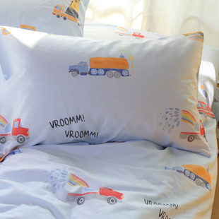 蓝色汽车卡通男孩儿童枕套一对装单个只枕头套全棉纯棉48cmx74cm