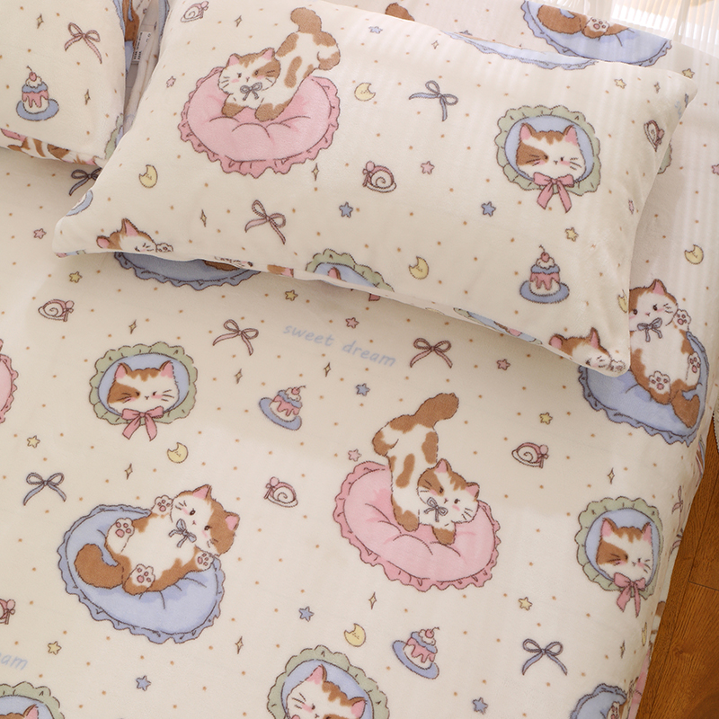 猫咪福宝冬季儿童牛奶绒床单单件珊瑚绒毛绒加绒冬季学生宿舍单人