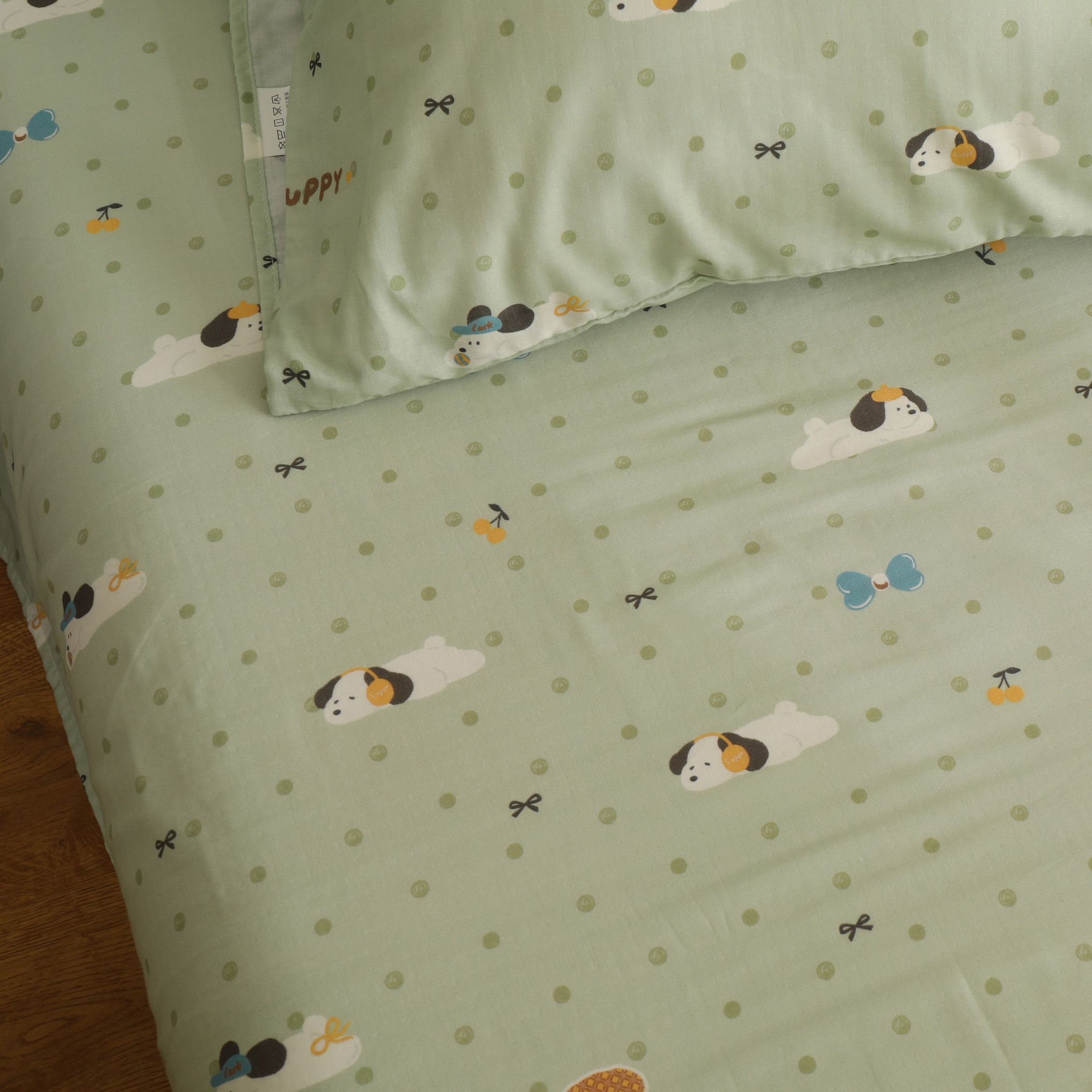 绿色可爱清新a类双层纱婴儿床单