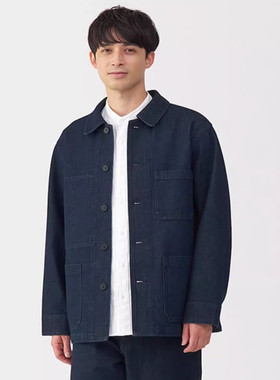 无印良品MUJI 男式木棉混牛仔翻领外套男士上衣男装498123