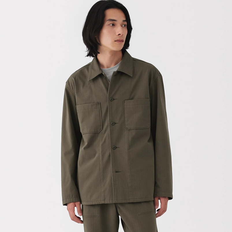 无印家 MUJI 男式2025 横竖弹力人字纹夹克男士外套秋季 男装上衣