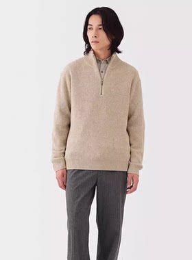 无印良品 MUJI 男式羊毛中针距棱纹编织半拉链毛衣针织衫716036