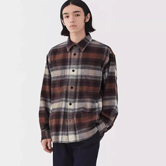 无印家 MUJI 男式 法兰绒衬衫式夹克5A外套男装纯棉25年秋季