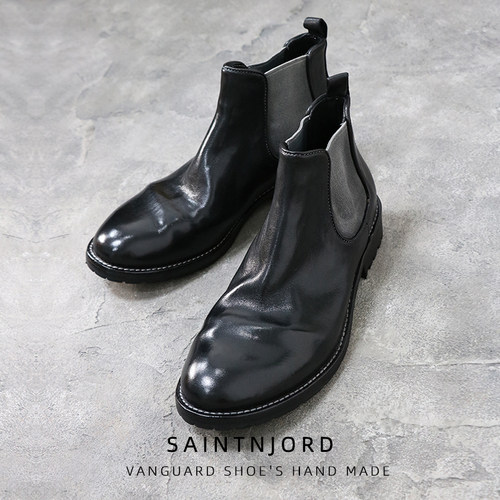 马皮男靴复古水洗切尔西靴皮底