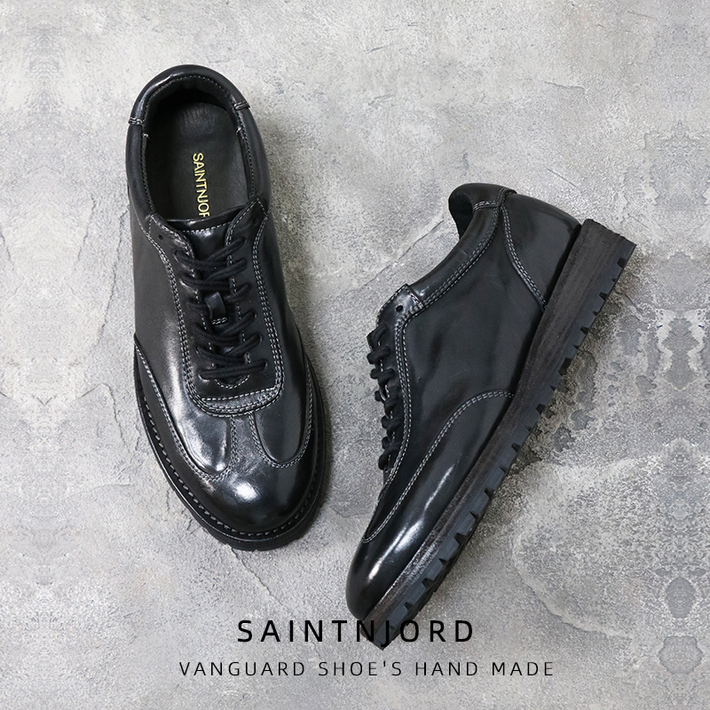 马皮水洗做旧休闲皮鞋德训鞋厚底