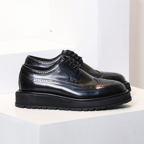 潮流厚底增高布洛克雕花休闲皮鞋