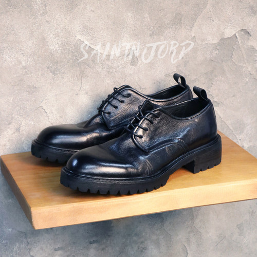 复古水洗大头皮鞋增高厚底德比鞋