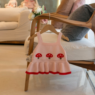 春秋新款婴儿童装小蘑菇裙式毛衣背心女童针织小马甲宝宝吊带坎肩