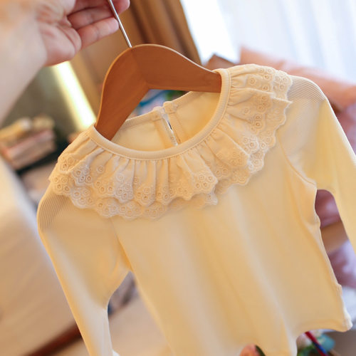 韩版春秋款女童双层领甜美风打底衫婴儿小童洋气内搭弹力花边T恤