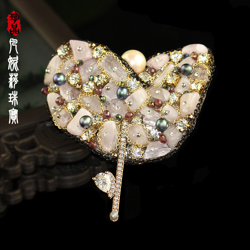 凡妮莎韩国进口个性复古手工羽翼粉晶珍珠大衣胸针胸花别针女 I21