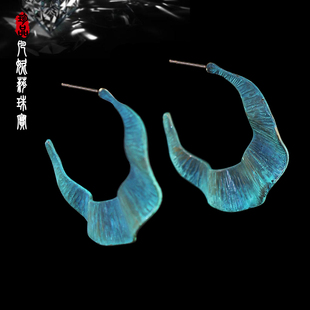 韩国东大门进口复古小众做旧青铜色系上弦月弯月耳环耳钉耳饰 C02