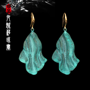 韩国东大门进口时尚法式复古优雅宫廷风铜锈绿耳环耳坠耳饰 C02