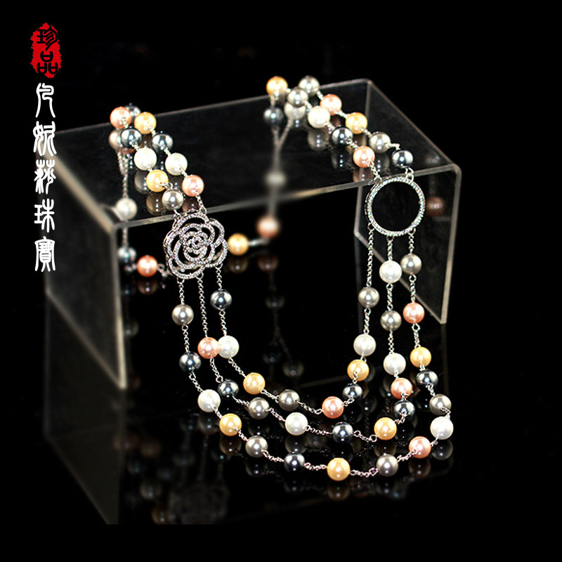 凡妮莎韩国进口轻奢优雅微镶珠宝工艺小香风山茶花珍珠项链毛衣链