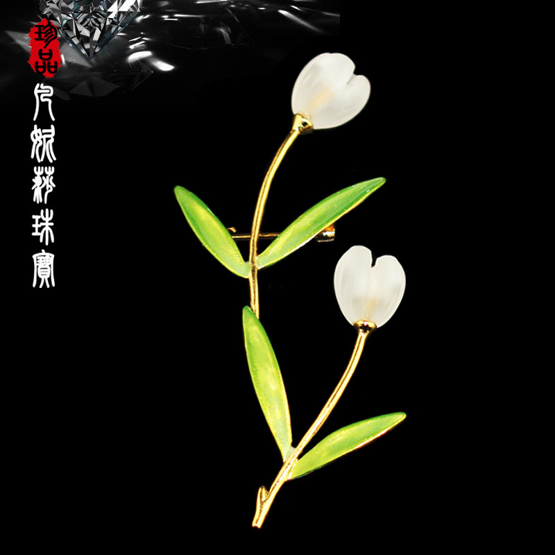 古典优雅虞美人水晶兰花大衣胸针