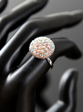 韩国东大门进口时尚百搭优雅唯美满钻戒指开口指环可调大小女 B06