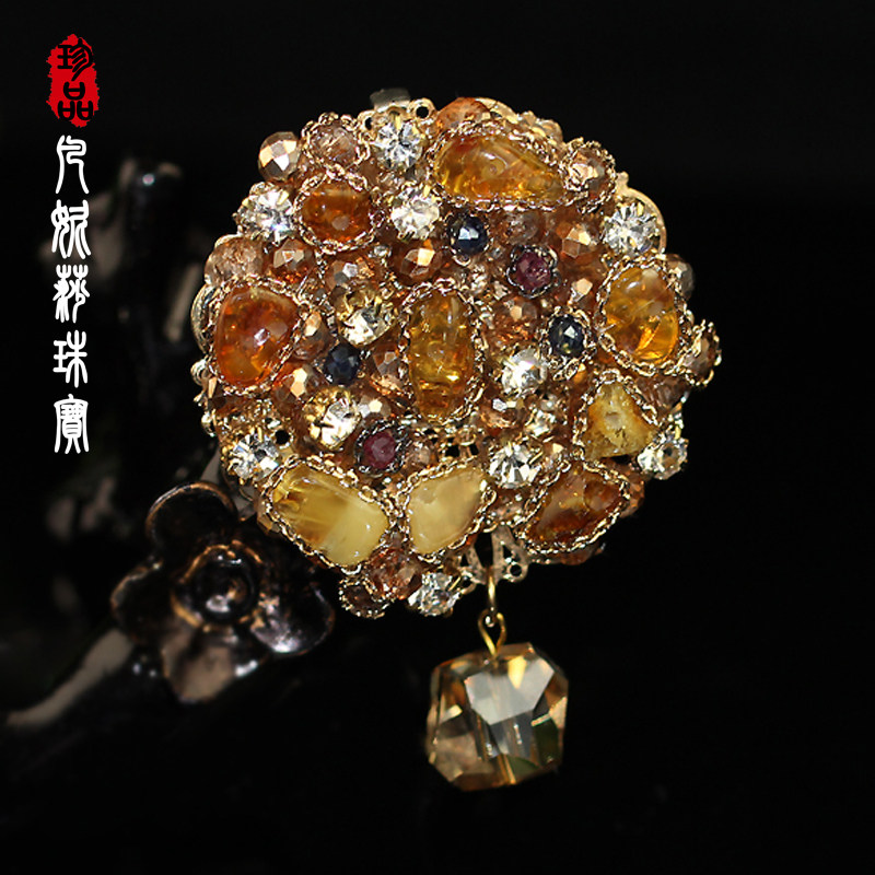 韩国进口复古天然原石水晶胸针