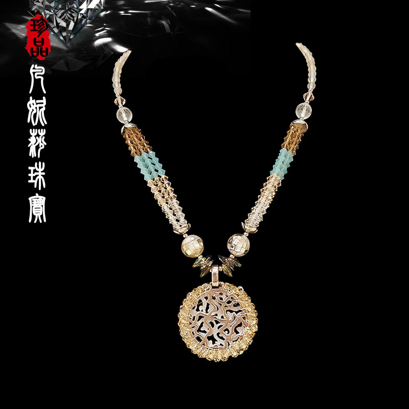 夸张唯美手工天然贝壳水晶毛衣链