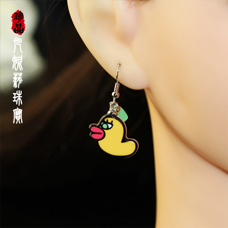 韩国进口可爱俏皮小黄鸭耳环项链