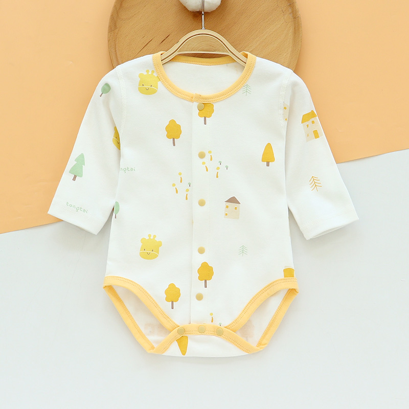 童泰纯棉偏开包屁衣春秋无骨哈衣