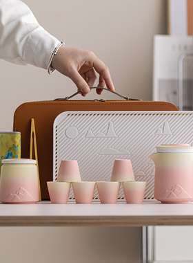 旅行茶具套装陶瓷功夫泡茶壶一壶三六杯便携式户外露营车载收纳包