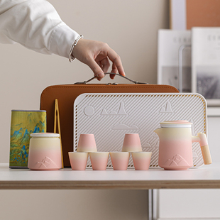 旅行茶具套装陶瓷功夫泡茶壶一壶三六杯便携式户外露营车载收纳包